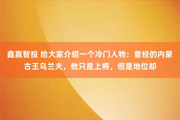 鑫赢智投 给大家介绍一个冷门人物：曾经的内蒙古王乌兰夫，他只是上将，但是地位却